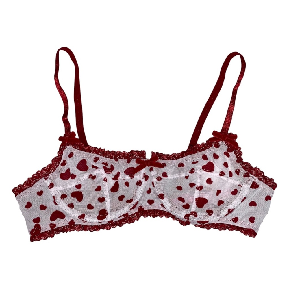 Sugar Thrillz Red and White Heart Mesh Bralette